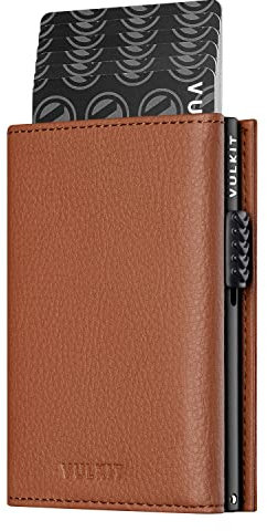 VULKIT Porta Carte Credito Portafoglio Slim Portacarte in Pelle Protezione Rfid Schermato Anticlonazione - Portatessere e Soldi con Porta Monete