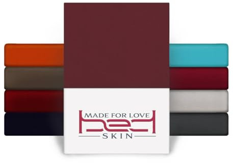 Bedskin Jersey Spannbettlaken 90x200 & 100x200 cm – 100% Baumwolle Spannbetttuch, weich & atmungsaktiv (Weinrot)