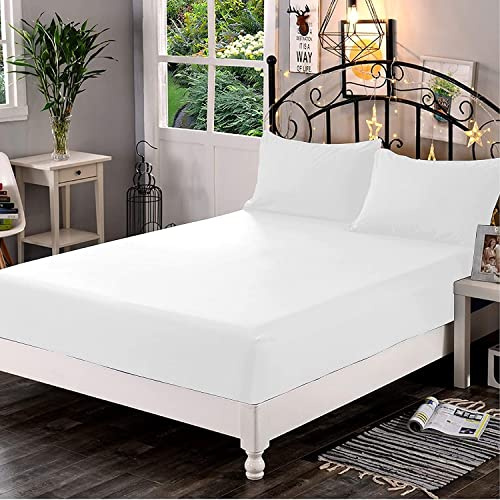 100% Egyptian Cotton Fitted Sheet, 400 Thread Count 30cm Deep Sheet White, Luxury & Ultra Soft Bedding Extra Deep Fitted Sheet - Fits Mattress Up to 12 Deep Pocket (Single, White)