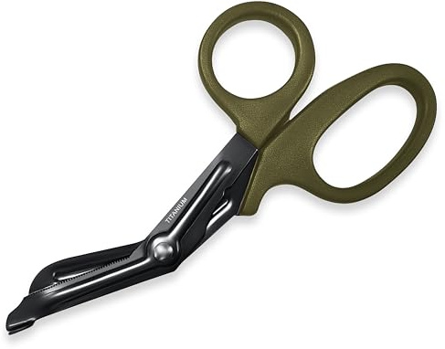 Ever Ready First Aid Shears Autoclavable Titanium Bonded Bandage Shears 7 1/4 Bent - Olive Green