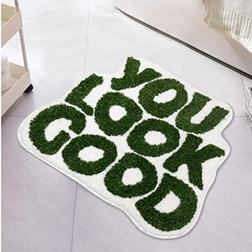 UNIBATH You Look Good Badematte, grün, Bathoom-Teppiche, lustig, niedlich, Badezimmerdekoration, adretter, kleiner, cooler Teppich, rutschfest, Mikrofaser, saugfähiger Duschteppich, 63.5x53.3 cm