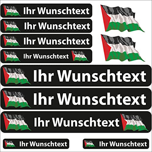 INDIGOS UG Fahrrad Aufkleber Palestina - 13 Fahnenaufkleber wehend - Sticker selbst gestalten - Fahrrad - Auto - Motorrad - Namensaufkleber wasserfest personalisiert - Wunschtext - Flaggen der Welt