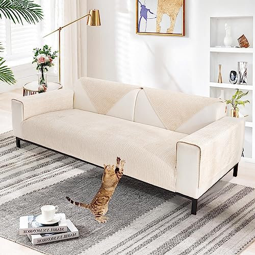 Aus Weichem Chenille Sofabezug 1/2/3/4 Sitzer L Form Sofa Couch überzug Ecksofa, Neue Universelle rutschfeste Sofa Überwurf, Solide Dicke Strukturierte Sofaschoner für Wohnzimmer(Weiß, 70x210cm)