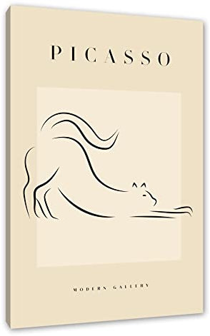 Pixxprint Picasso Art Collection - Katze als, Größe: 60x40cm, Leinwandbild, fertig gespannt, Wandbild, Dekoration, Kunstdruck, kein Poster
