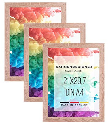 Rahmendesign24 3er Set Bilderrahmen Collage Milano 21x29,7 (DIN A4) Sonoma Eiche Fotorahmen, Wechselrahmen, Posterrahmen, Puzzlerahmen