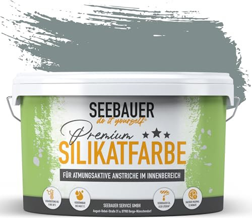 SEEBAUER diy Silikatfarbe Dunkelgrau 2,5L für Innen (No. 212 Mountain Slate) Atmungsaktive Mineralfarbe für Allergiker - Abwaschbare Wandfarbe - Grautöne hohe Deckkraft