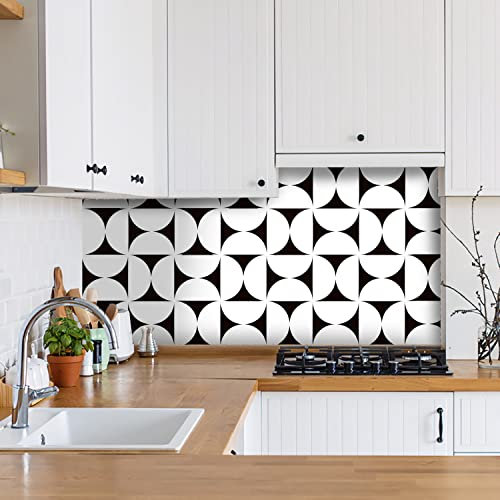 Alwayspon 12PcsX15cm/6inch Vinyl Wall Tile Sticker Transfer, Waterproof Sticky Back Tile Sticker for Kitchen Bathroom Self-adhesive Peel and Stick PVC Stick on Tile, Black and White Boho