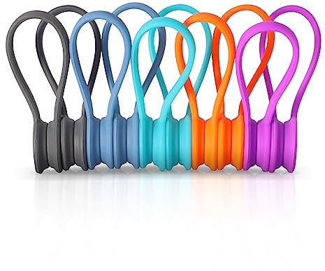 10 Pcs Magnetic Cable Ties, Xrkuu Multi Coloured Reusable Cable Organisers Silicone Cable Ties Magnetic Cable Clips Cord Organiser Cable Straps for Organizing and Bundling Wires, Earphone, Charger