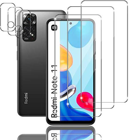 Ljietr Pack Protector de Pantalla Compatible Con Xiaomi Redmi Note 11, Cristal Vidrio Templado y Protector de Lente de Cámara, Dureza 9H, Ultra Transparente