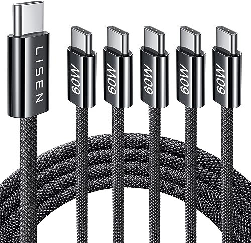 LISEN Typ-C-Ladekabel, USB-C-auf-USB-C-Kabel, 60 W Typ-C-Schnellladekabel für iPad Air 4/5, iPad mini 6, iPad Pro 12.9/11, Samsung S23, Google Pixel, MacBook Air/Pro 2020, 5er-Pack, 2 m