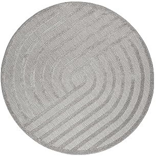 Runder Esprit Teppich In-& Outdoor wetterfest und farbecht mit Hoch-Tief-Effekt für Balkon, Terrasse, Garten, Küche, Flur, Wohnmobil und Camping – Spirit (200 cm rund, grau)