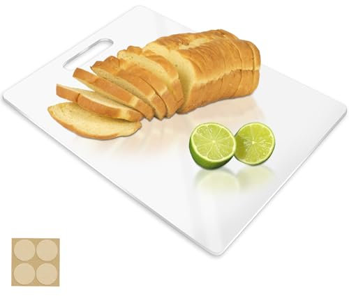 Planche à Découper en Acrylique Transparent 40 X 30 cm Planche à Découper Plastique Rigide avec 4Pcs Silicone Antidérapant Planche à Découper Plastique Transparent pour Légumes Fruits