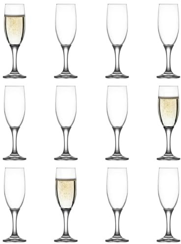 LAV 12x 190ml Misket Glass Champagne Flutes - Reusable Wedding Anniversary Birthday Hen Party Prosecco Wine Cocktail Drinking Glasses Set