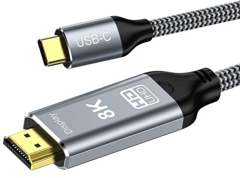 USB C auf HDMI 2.1 Kabel 1M 8K@60Hz, USB Typ C zu HDMI 8K UHD Kabel HDR HDCP 2.3 Thunderbolt 4/3 kompatibel für iPhone 15 Pro MacBook Pro/Air, iPad Pro/Air, Galaxy S23, TV, HUAWEI, Tablet