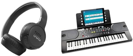 JBL Tune 660NC Wireless Over-Ear Bluetooth Headphones with active noise cancellation, in black & RockJam 49 Key Keyboard Piano with Power Supply, Sheet Music Stand, Piano Note Stickers