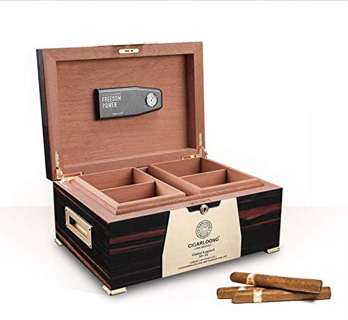 ASEDVG Hochglanz-Zigarren-Humidor Zigarren-Box, handgefertigter Zedern-Humidor, spanische Zedernholz-gefütterte Zigarren-Box-Set mit Luftbefeuchter, Hygrometer und verstellbarer Zigarrenablage, kann