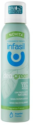 Infasil Deodorante Spray Deo Green Fresca, Deodorante con Ingredienti di Origine Naturale, Formula con Azoto, Senza Microplastiche, Erogazione Effetto Nuvola, Fragranza Fresca, 6 Deodoranti da 150 ml