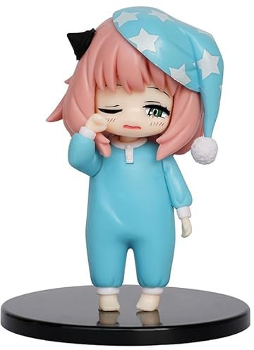 REOZIGN Anya Forger Figur, Anya Forger Blue Pyjama Character Statue, 13 cm PVC MIGLE Model Q Version Dekoration, niedlich, Puppe, Dekoration, Geschenk, Anime Fans