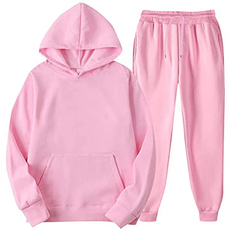 YOUYING Tuta sportiva da uomo, 2 pezzi, a maniche lunghe, felpa con cappuccio e pantaloni della tuta, casual, per allenamento e jogging, A# Rosa, XXX-Large