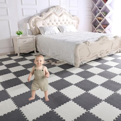 Gsogcax 10PCS Foam Play Mats for Floor 30x30cm Rugs for Living Room Soft Shaggy Rug Baby Large Interlocking Foam Play Mat Carpet Squares Anti-Skid Floor Carpet - Grey