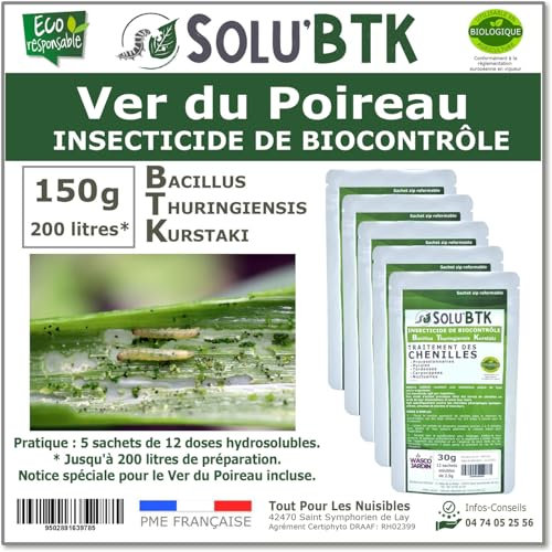 SoluBTK - Ver du Poireau 150 g Bacillus thuringiensis - Insecticide Utilisable en Agriculture Biologique