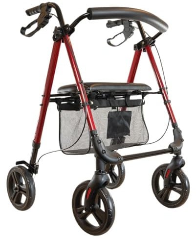 Parvum Nova Rollator – Rot – Leichter und stabiler Rollator für Senioren, faltbar und höhenverstellbar, mit Sitz, Rückenlehne, Tasche, Stockhalter, pannensicheren Rädern – nur 6,9kg – Gehhilfe