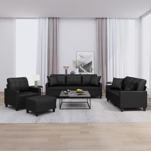ZEYUAN 4-TLG. Sofagarnitur mit Kissen Schwarz Kunstleder, Sofa Mit Relaxfunktion, Couchgarnitur, Wohnzimmer Sofa, Couch, Sofa Set 3201353