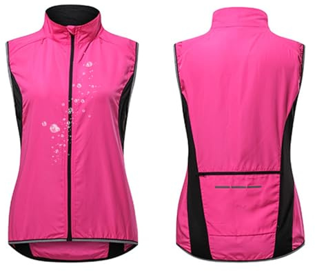 MODRYER Fahrradweste Damen Reflektierend Radweste Wasserdicht Atmungsaktiv Laufweste MTB Warnweste Fahrrad Ärmellose Weste Jacke Leicht Softshellweste,Pink-S