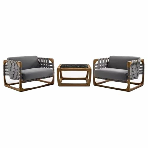 Ensemble de meubles de terrasse 3 pièces avec cadre en bois pour conversation en plein air, jardin, jardin, balcon, porche, bord de piscine
