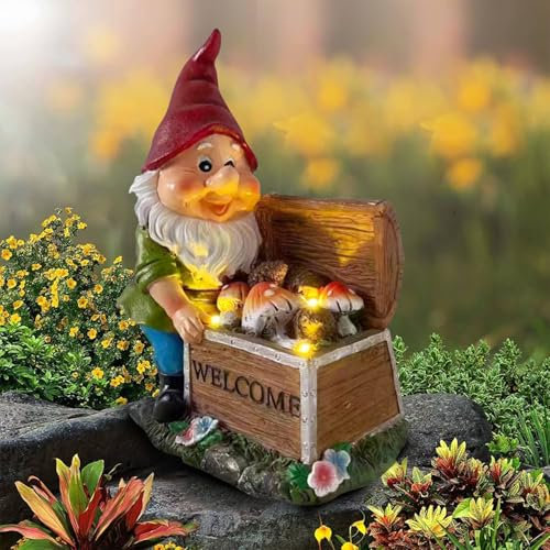 ZOKBOM Statuettes de nains de jardin solaires d'extérieur avec 3 lampes solaires en forme de champignon, décoration de jardin étanche pour terrasse, cour, pelouse, cadeaux de pendaison de crémaillère