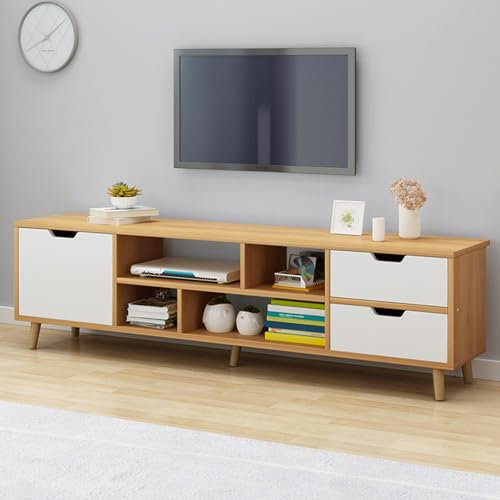 Meuble TV Blanc Table TV en Bois Centre De Divertissement Multimédia avec 3 Tiroirs Et étagères Ouvertes Petit Meuble TV d'angle Meuble TV Moderne pour Salon Chambre à Coucher (White)