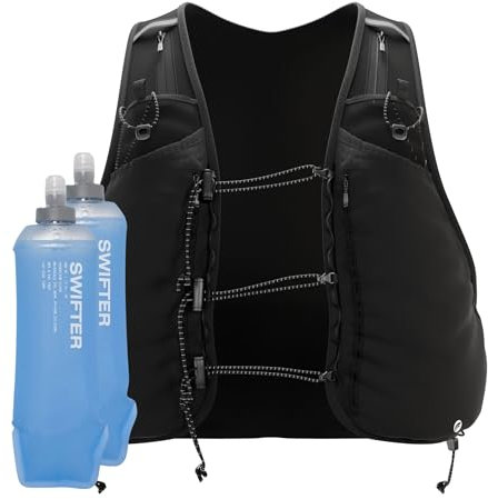 SWIFTVEST™ Running Vest Men and Women | 2x 500ml Soft Flasks Included | 10+ Pockets for Accessories | Hydration Backpack | Lightweight Pack | Running Essentials | Designed by Runners