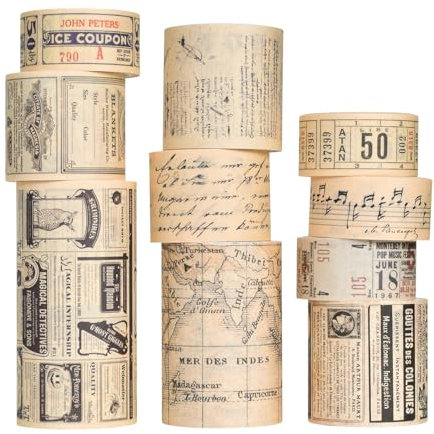 Marjoramy Washi Tape Set,10 Rouleaux De Vintage Adhésif Décoratif Masking Tapes,Ruban Adhésif Décoratif,Autocollant Vintage,Pour Scrapbooking, Bullet Journal, Bricolage, Loisirs Créatifs