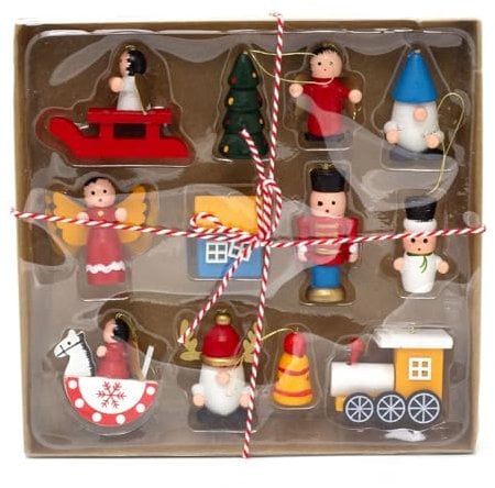 Set Of 12 Classic Wood Baubles | 12-piece Wooden Hanging Tree Decoration For Christmas