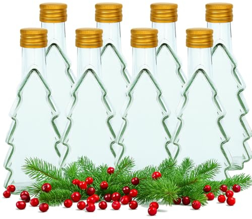 lilawelt24 8x 500ml Weihnachtsflaschen zum befüllen, Tannenbaum,Schnapsflaschen, Weihnachtsgeschirr, Likörflaschen Geschenkflasche Weihnachten Flaschen