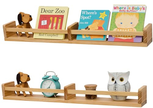 Gieanoo Wandregal Kinderzimmer, 80cm Natürlich Bücherregal Kinder Wand 2er-Set Massiv Kiefer Schweberegale für Babyzimmer Kinderzimmer deko Küche Gewürzregal