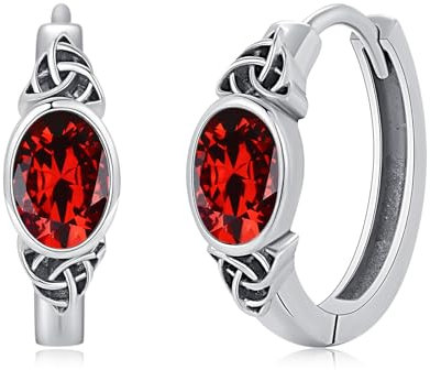 OHAYOO Keltische Ohrringe Damen 925 Sterling Silber Geburtsstein Creolen Ohrringe Keltische Geburtsstein Januar Granat Schmuck für Damen Mädchen Frauen