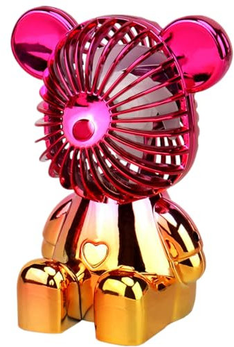 Credelin Bear Fan Portable, Bear Personal Fans Handheld Mini Fan USB Rechargeable Battery Powered Handy with 3 Speeds Adjustable for Home, Outdoor, Office, Travel, Summer, Kids (Gold)