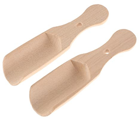 MAGICLULU Wooden Scoop Teaspoon Set 2pcs Teaware Accessories Small Salt Spoon Handle Hole for Easy Storage for Tea Spices Sugar Kitchen and Tea House Use Type C