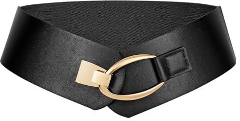 LEACOOLKEY Damen Breiter Elastischer Gürtel Taillengürtel mit Goldschnalle für Kleider