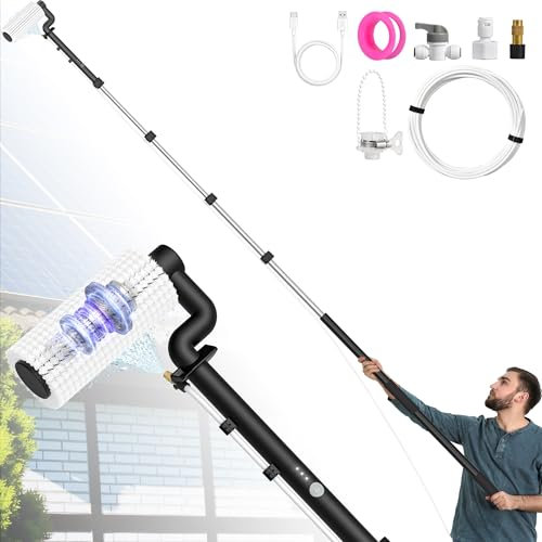 LyriFine Electric Solar Panel Cleaning Kit, 6.2Meter Water-fed Extendable Window Cleaning Pole with 5-stage Telescoping Pole, 2-speed Window Cleaning Brush for Conservatory Roof, Window, PV System