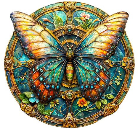Individz Holzpuzzle für Erwachsene, Einzigartige Tierförmige Vintage-Schmetterling Wooden Puzzle, Geburtstagsgeschenk Familie Freunde (L-34 * 33.1cm-300 Stück)