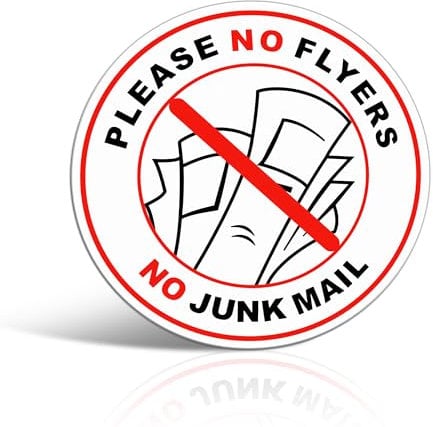 TAKULA No Flyers or Junk Mail Sign for Letter Box,10CM No Spam Letterbox Sticker,Disabled Stickers front Door,Suitable for Indoor and Outdoor Doors