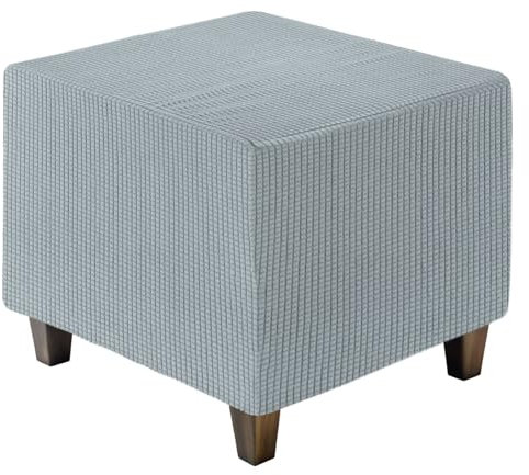 QUARKZMAN Ottomane Abdeckung Quadratisch, Jacquard Ottomane Überwurf mit Elastischem Grund, Dehnbare Fußstütze Hocker Abdeckungen für Wohnzimmer Möbelschutz (Grau, Kleine Größe)