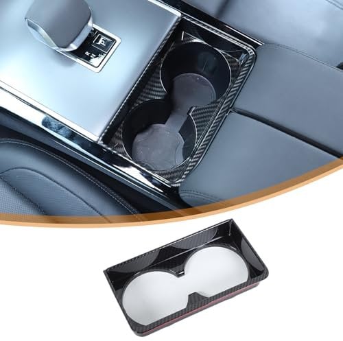 DIYUCAR ABS Car Center Console Water Cup Holder Frame Trim Stickers Compatible with Range Rover VELAR Evoque 2024 2025 Interior Accessories (Carbon Fiber)