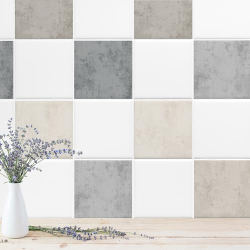 GRAZDesign Selbstklebende Fliesenaufkleber Betonoptik Grau Beige - Moderne Wanddekoration PVC Wasserdicht - 15x20cm / 50 Stück
