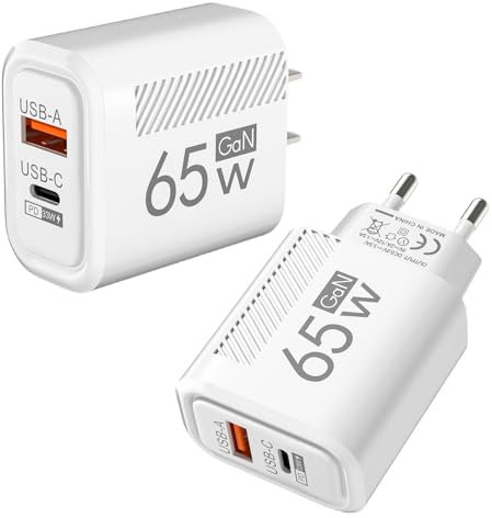 2 Pièces Chargeur Rapide, 65 W 2 Ports USB C Chargeur, Adaptateur De Charge Rapide pour Téléphone avec Double Port pour Maison, Dortoir, Voyages, Hôtel, Appartement