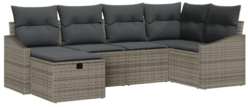vidaXL 6-teiliges Gartensofa-Set mit Kissen in Grau aus Poly Rattan. Perfekt für deinen Patio oder Garten. Das modulare und wetterfeste Lounge-Sofa ist ideal für entspannte Stunden im Freien.