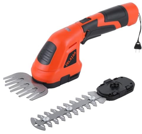 ZELATAN Cordless Grass Shear, 2 in 1 Handheld Shrub Trimmer/Hedge Trimmer for Garden Yard Lawn, 7.2V Electric Grass Trimmer & Grass Cutter with Rechargeable Battery & Rotatable Handle