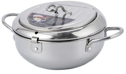 PEPLAYTAL Friteuse à Température Contrôlable Acier Inoxydable pour Cuisine Couvercle Rabattable Friteuse Polyvalente pour Types